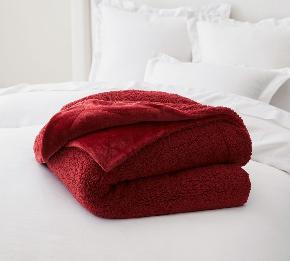 Red Berry Marshmallow Sherpa Blanket, King/Cal. King | Pottery Barn (US)