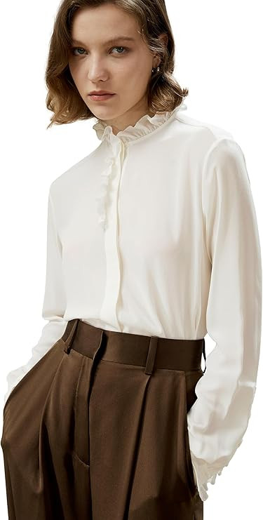 LilySilk Womens Silk Shirt Ladies 100% Double Layer Crepe Silk Blouse with Decorative Ruffles for... | Amazon (US)