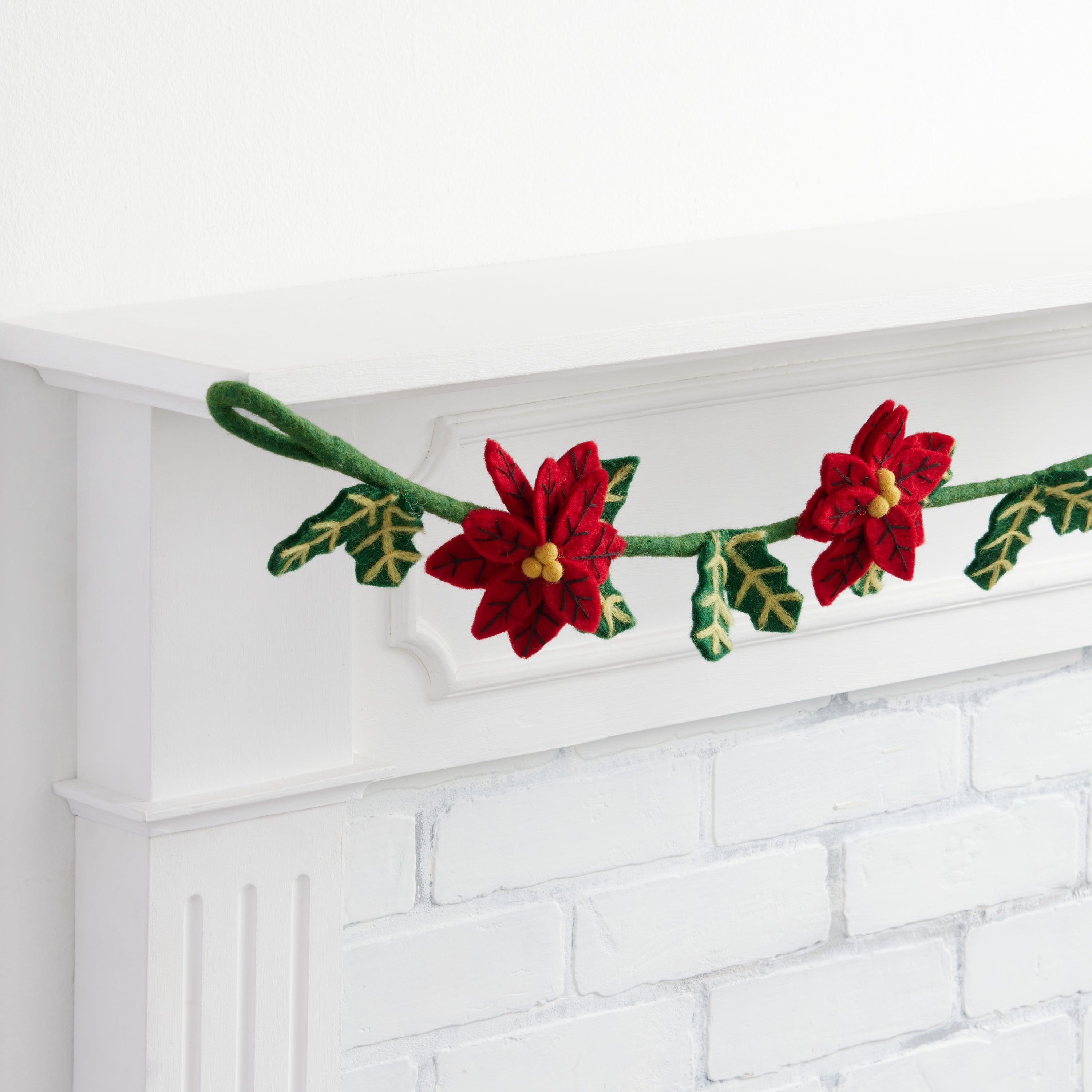 Red And Green Wool Poinsettia Garland | World Market