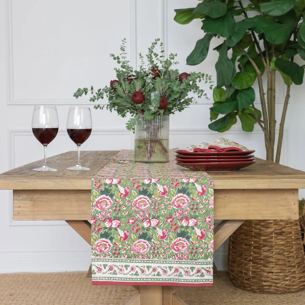 Pomegranate Garden Wine & Rose Table Runner | Pomegranate