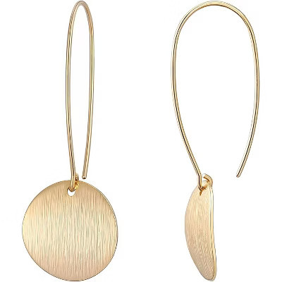 Geometric Gold Drop Earrings - 18K Plated Long Circle with Ball Detail, a Luxurious Dangling Statement gold disc One Size | Target