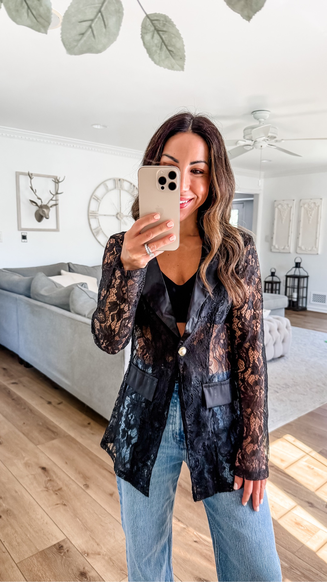 Small lace blazer. Jeans 26. X-short. Date night outfit.

#LTKOver40 #LTKPetite #LTKSaleAlert