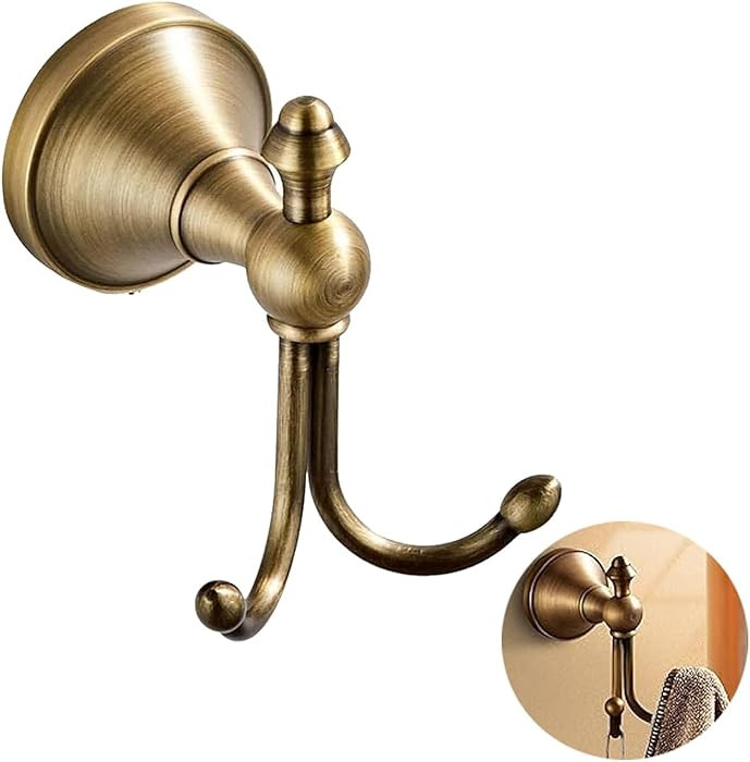 YWHWLX Vintage Brass Towel Hook Hanger Double Robe Hooks Wall Mounted for Bathroom Bronze Antique... | Amazon (CA)