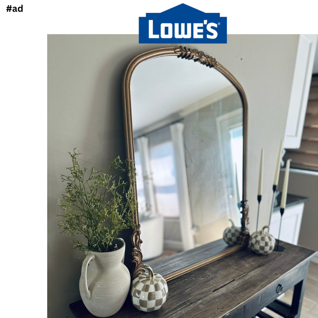 #ad Okay, I snagged this gold arch allen + roth Arched mirror and I can’t stop staring 😍, my family thinks i am suddenly obsessed with how I look, but I promise you I am admiring the mirror!  It’s got that antique vibe with a modern and trendy twist!, and honestly, it makes the whole room feel fancier without spending a ton. If you are looking for a little updating here and there, Lowe’s has so many mirrors that look straight-up designer but for way less! 
@loweshomeimprovement  #lowespartner 
 

 