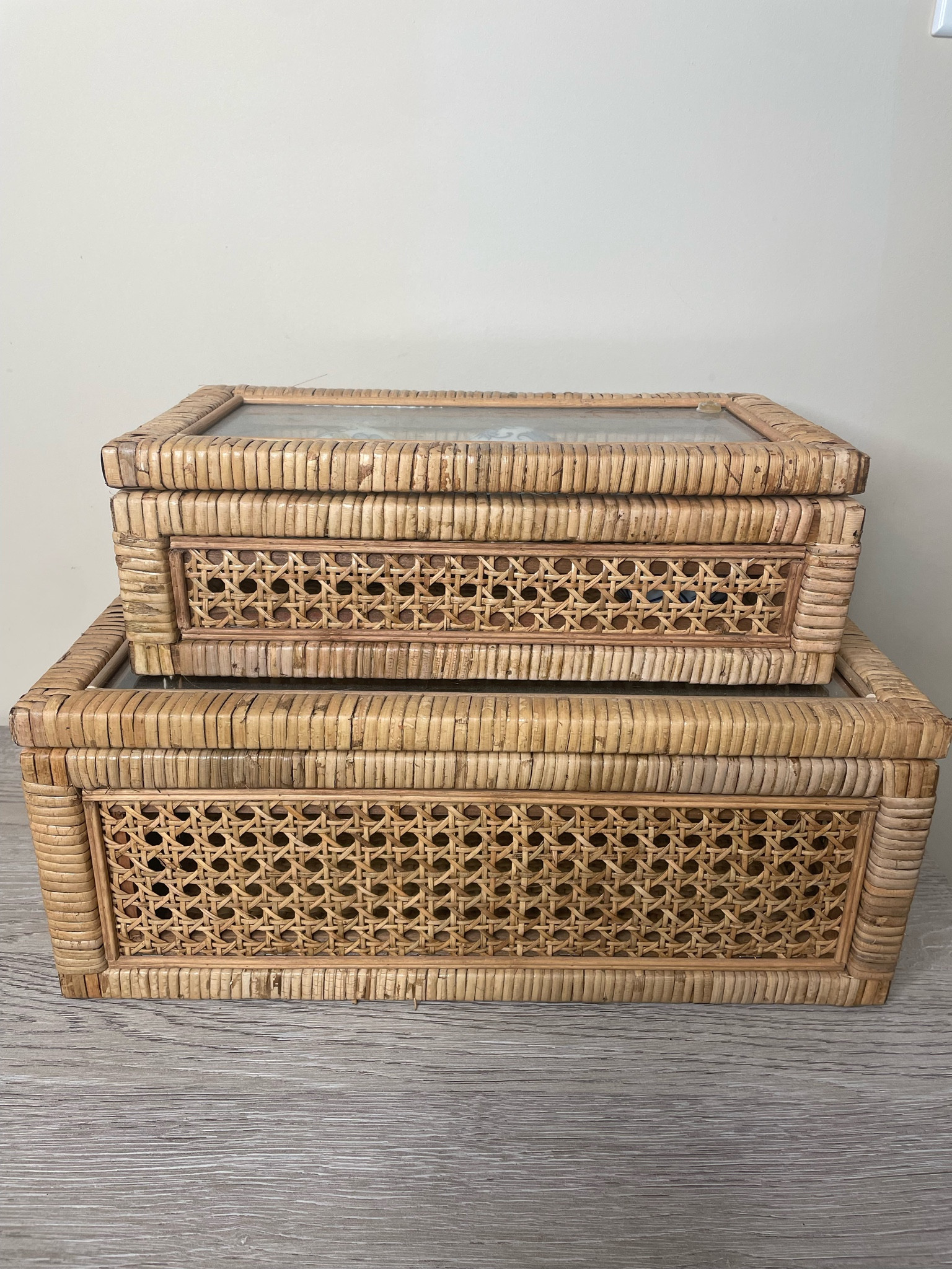 Love these rattan boxes with glass lids

#LTKunder100 #LTKFind #LTKhome