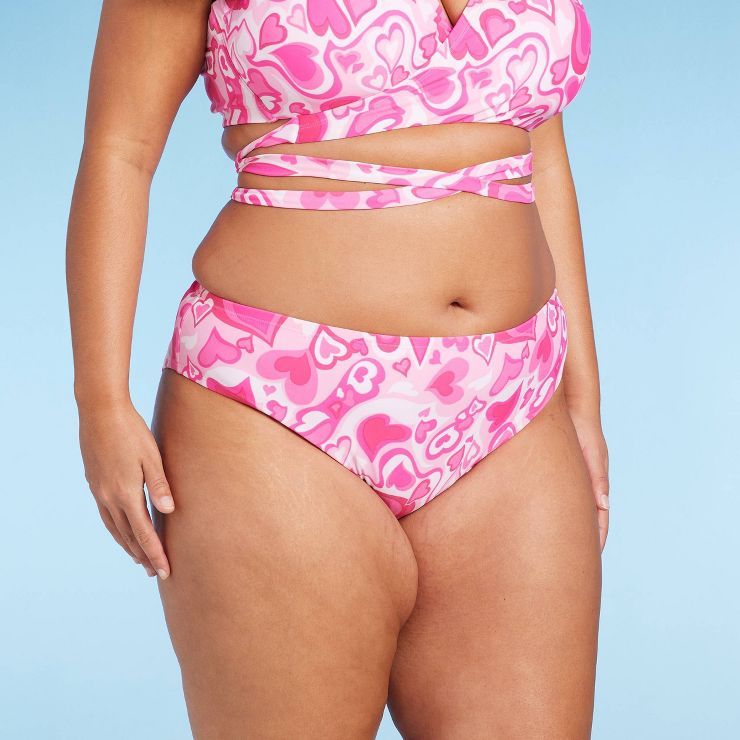 Women's Cheeky Bikini Bottom - Wild Fable™ Pink Heart Print | Target