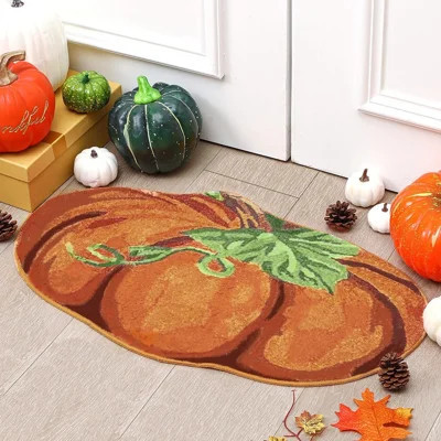 Fall Pumpkin Shaped Door Mat | Non-Slip Thanksgiving Welcome Rug for Indoor & Outdoor Home Décor | Wayfair North America