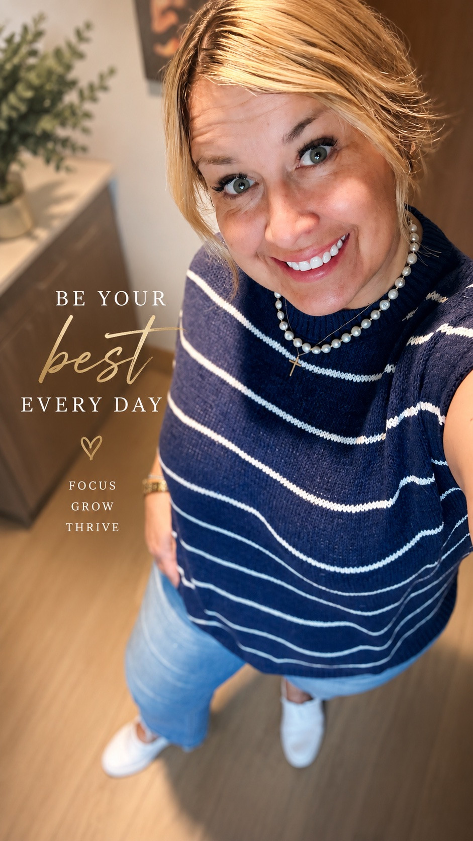 This sleeveless navy striped sweater paired with light-wash denim is one of those effortless looks you’ll reach for all season long. Comfortable, polished, and easy to recreate.

midsize fashion over 50, summer outfit ideas, striped sweater outfit, sleeveless knit top, casual chic outfit, denim outfit inspiration, affordable fashion finds, everyday style for women, midsize outfit ideas, classic summer style, women over 50 fashion, light wash jeans outfit, effortless style, navy and white outfit, casual outfit inspiration, pearl necklace styling, comfortable everyday outfits, age-positive fashion, Walmart fashion finds