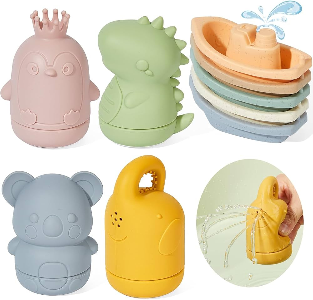 Mold-Free Baby Bath Toys | 9PCS Floating Boats & Squeeze Toys for Babies 6-12M & Toddlers 1-3Y | ... | Amazon (US)
