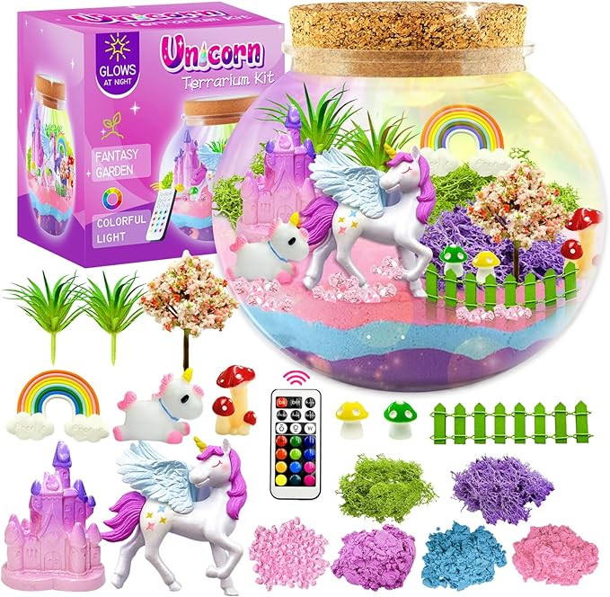 Unicorn Terrarium Kit for Kids，Unicorn Toys for Girls Age 4-6 with 16 Modes LED Remote Night Li... | Amazon (US)