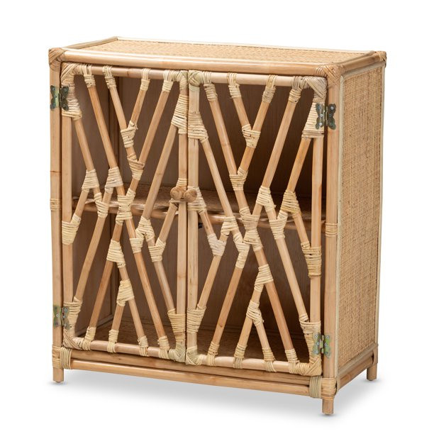 Baxton Studio Shena Modern Bohemian Natural Brown Rattan 2-Door Storage Cabinet - Walmart.com | Walmart (US)
