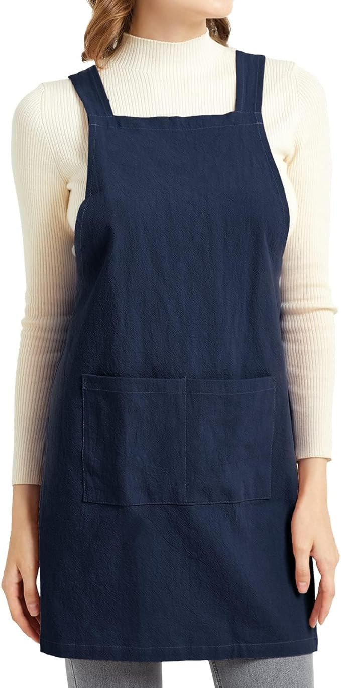 ELEZAY Aprons for Women with Pockets Plus Size Comfort Cross Back No Tie Cotton Linen Apron Pinaf... | Amazon (US)