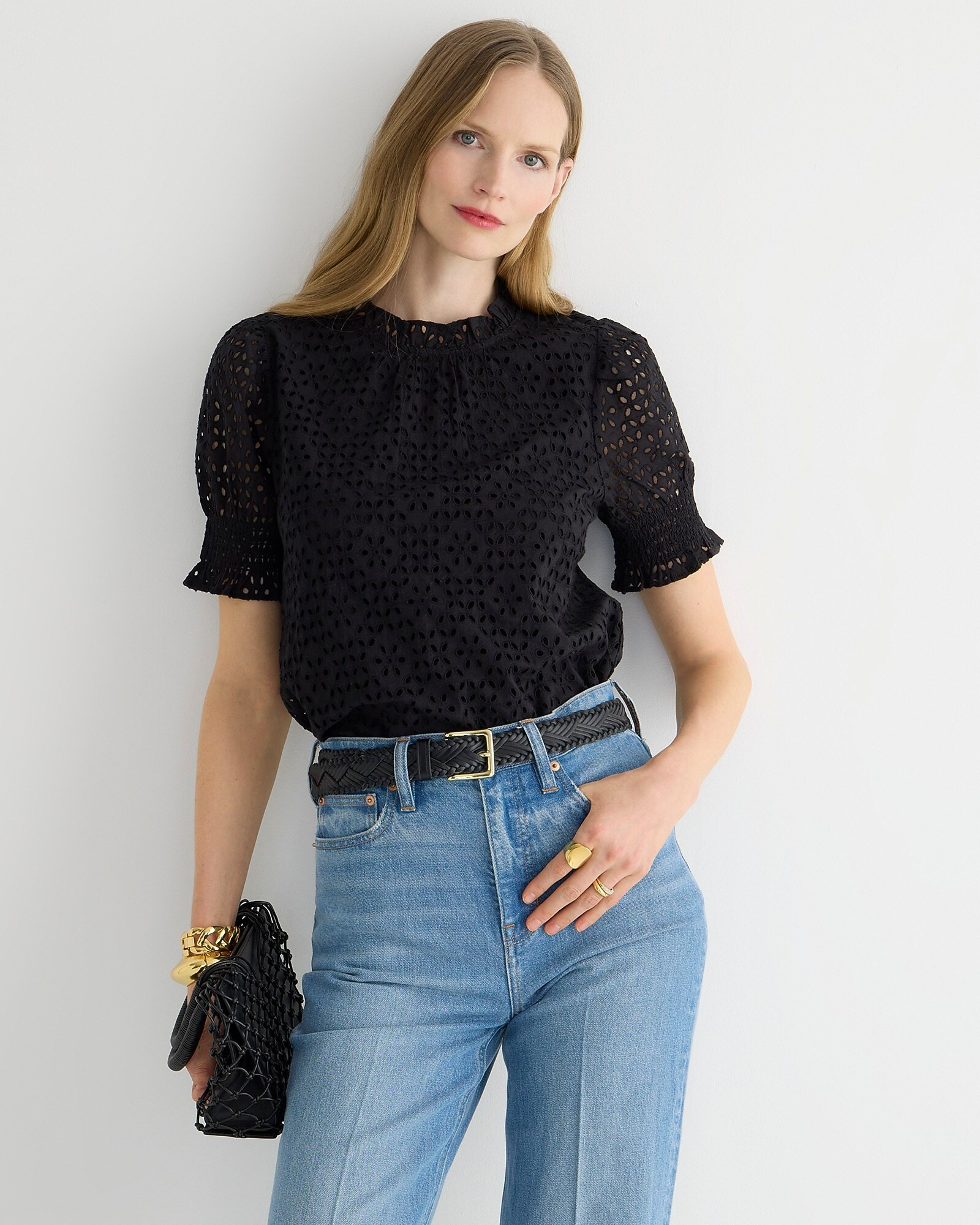Smocked puff-sleeve top in eyelet | J. Crew US