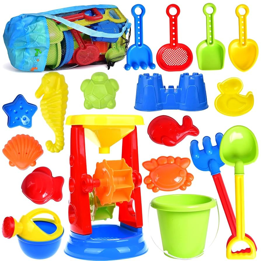 Beach Toys, 19 Piece Sand Toys Set Kids Sandbox Toys Includes Water Wheel Beach Tool Kit Bucket W... | Amazon (US)
