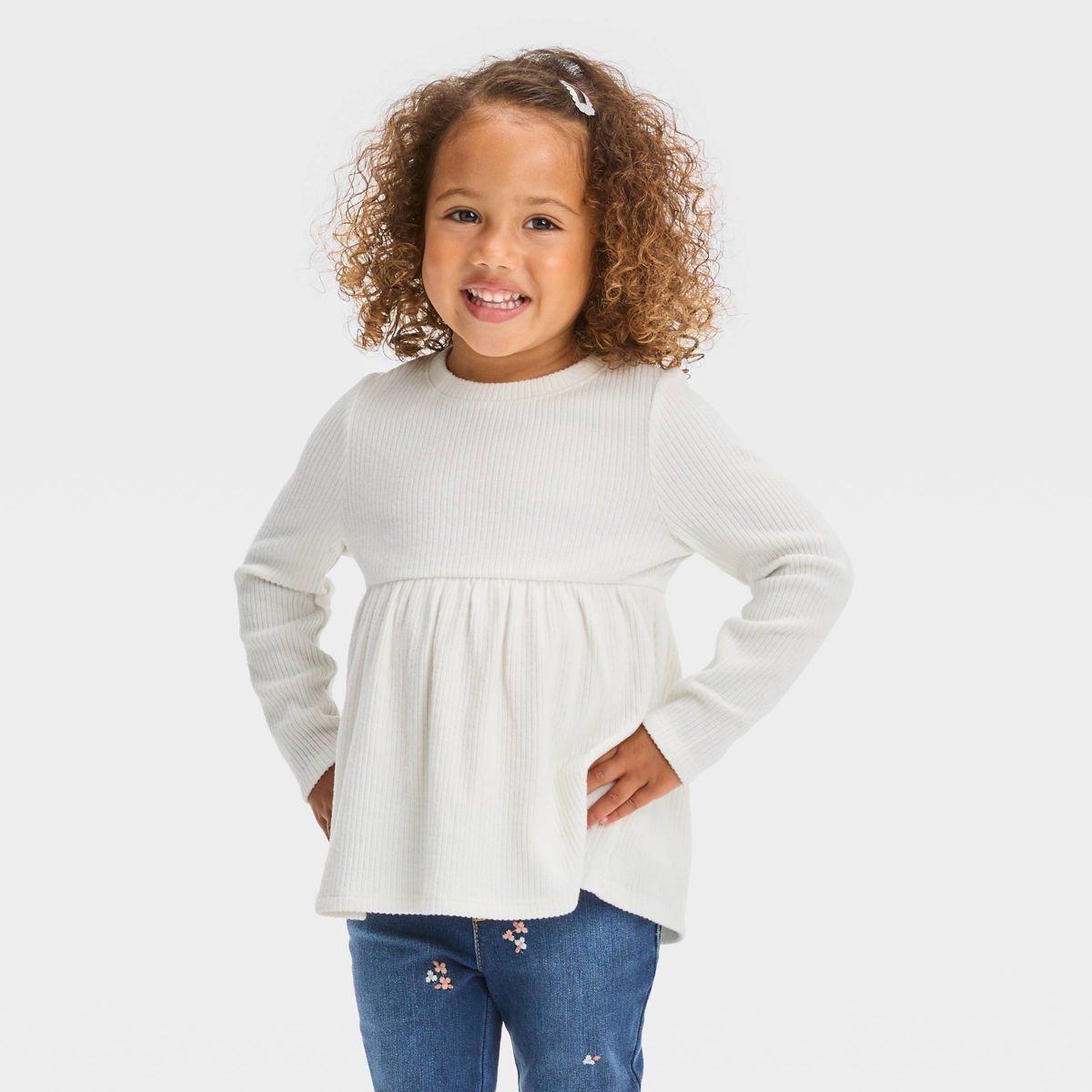Toddler Girls' Ribbed Shirt - Cat & Jack™ Cream | Target