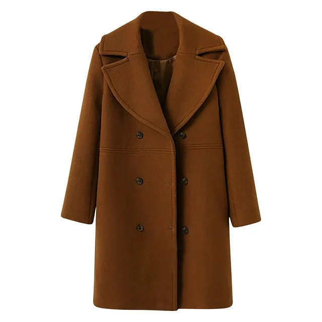 Fnooota Peacoats for Women 2024, Wool Mid Length Classic Lapel Double Breasted Fall Overcoats Bro... | Walmart (US)