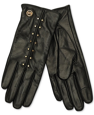 MICHAEL Women's Astor Studded Leather Tech Gloves | Macy's