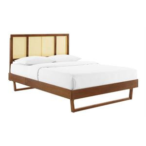 Modway Kelsea 63.5" Queen Rattan/Wood Platform Bed with Angular Legs in Walnut | Cymax