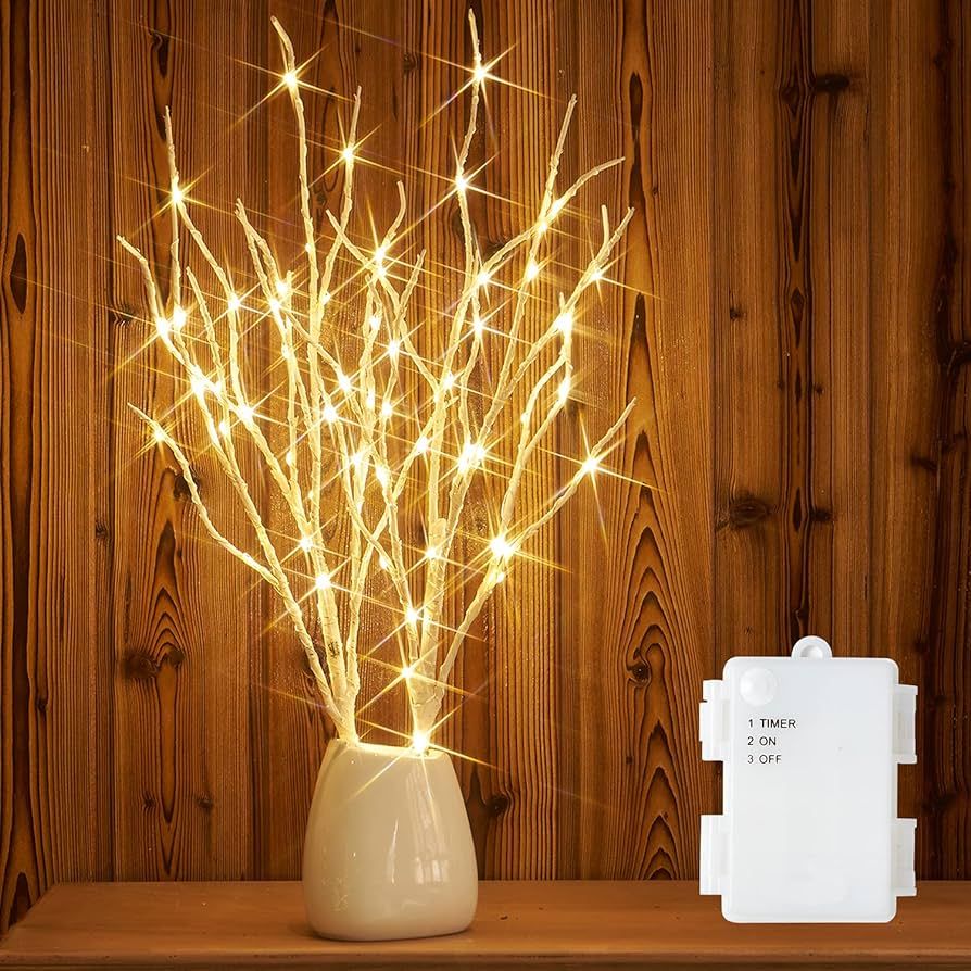 Fudios Lighted Birch Branches 18IN 70 White Willow LED with Timer Battery Operated for Christmas ... | Amazon (US)
