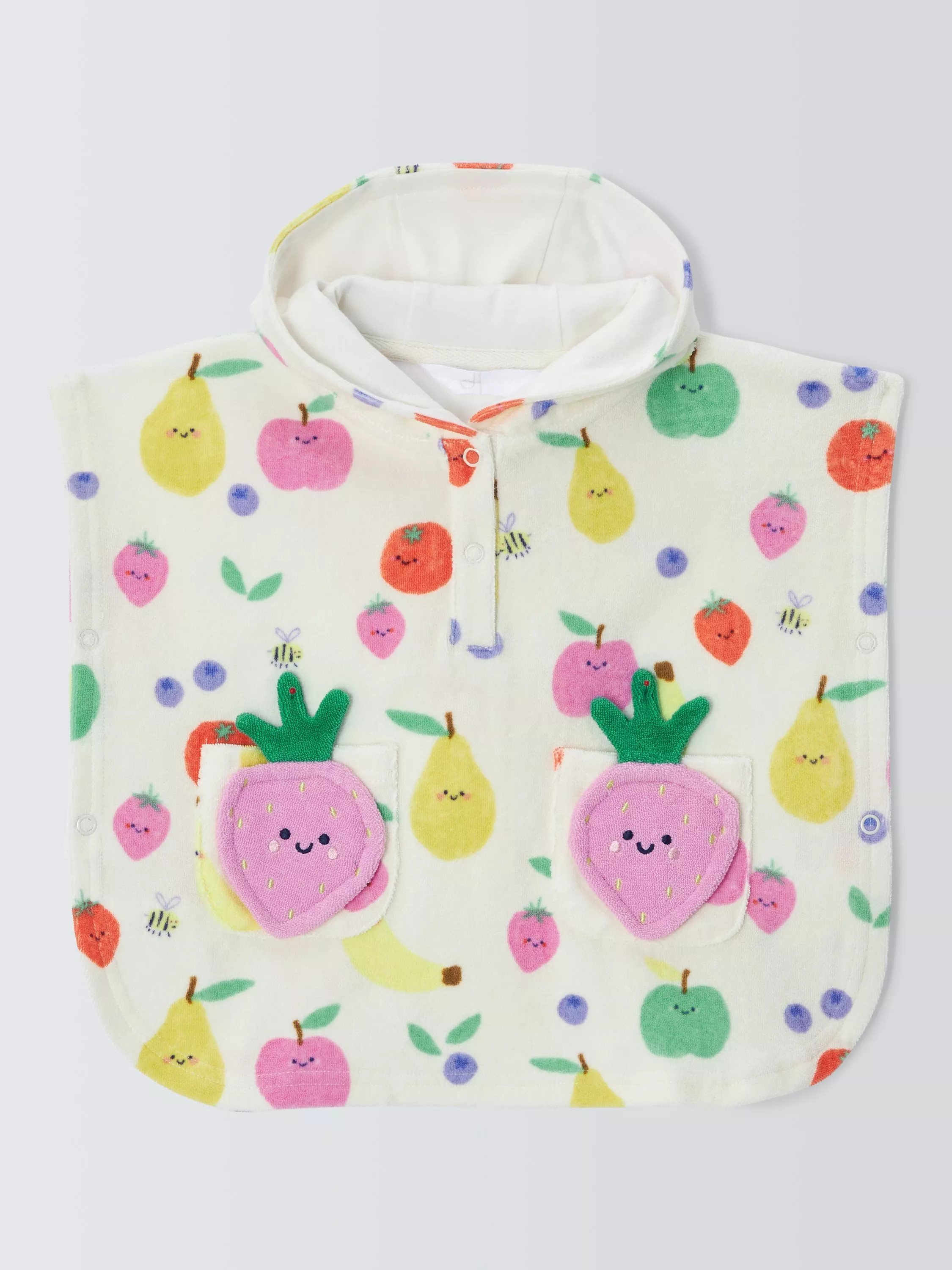 John Lewis Baby Fruit Hooded Towel Poncho, White Multi | John Lewis (UK)