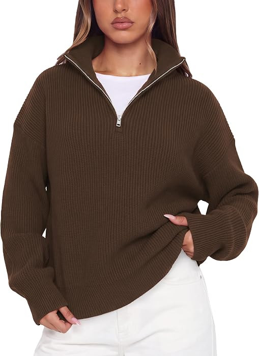 SUUKSESS Women Cashmere Blend Oversized Quarter Zip Pullover Sweater | Amazon (US)