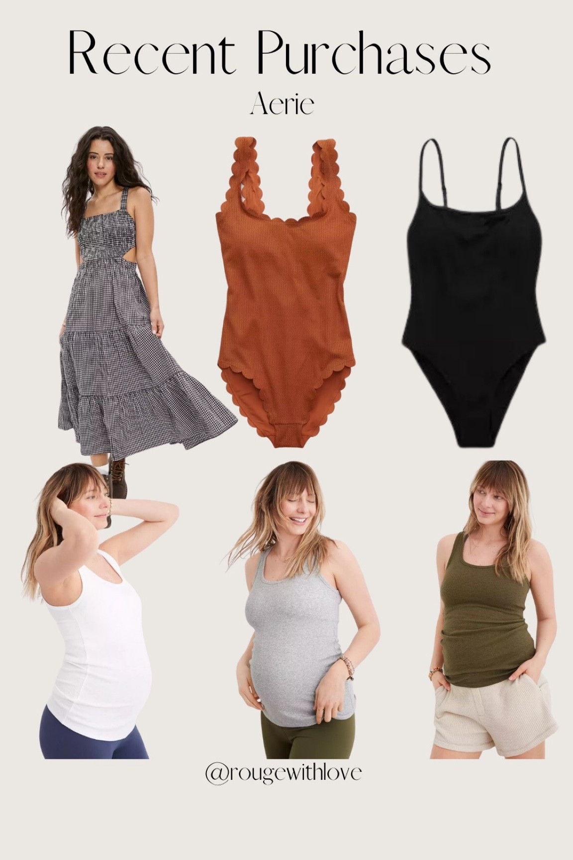 Recent purchases 
Aerie
American Eagle 
One piece swimsuit 
Mama by aerie
Maternity tank
Maternity 
Maxi dress
Midi dress
Cut out dress
Easter
Easter dress
Summer
Spring style 



#LTKbump #LTKsalealert #LTKSeasonal
