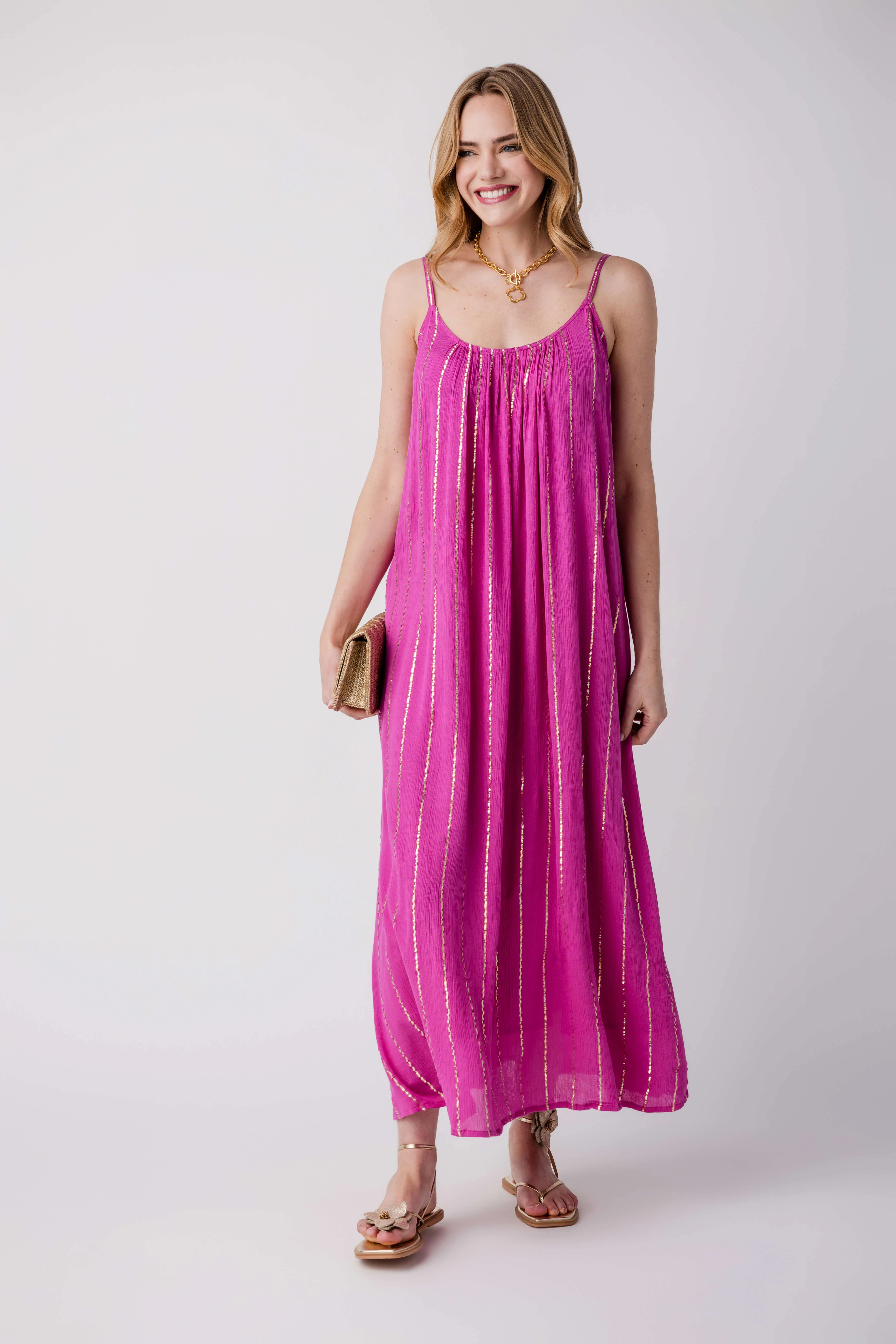 En Creme Lurex Striped Maxi Dress | Social Threads