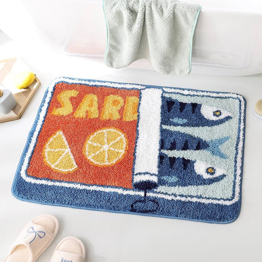 TRUEDAYS Sardine Can Bath Mat, Blue Bathroom Rugs for Bedroom, Soft Washable Rug Non Slip Cute Ki... | Amazon (US)