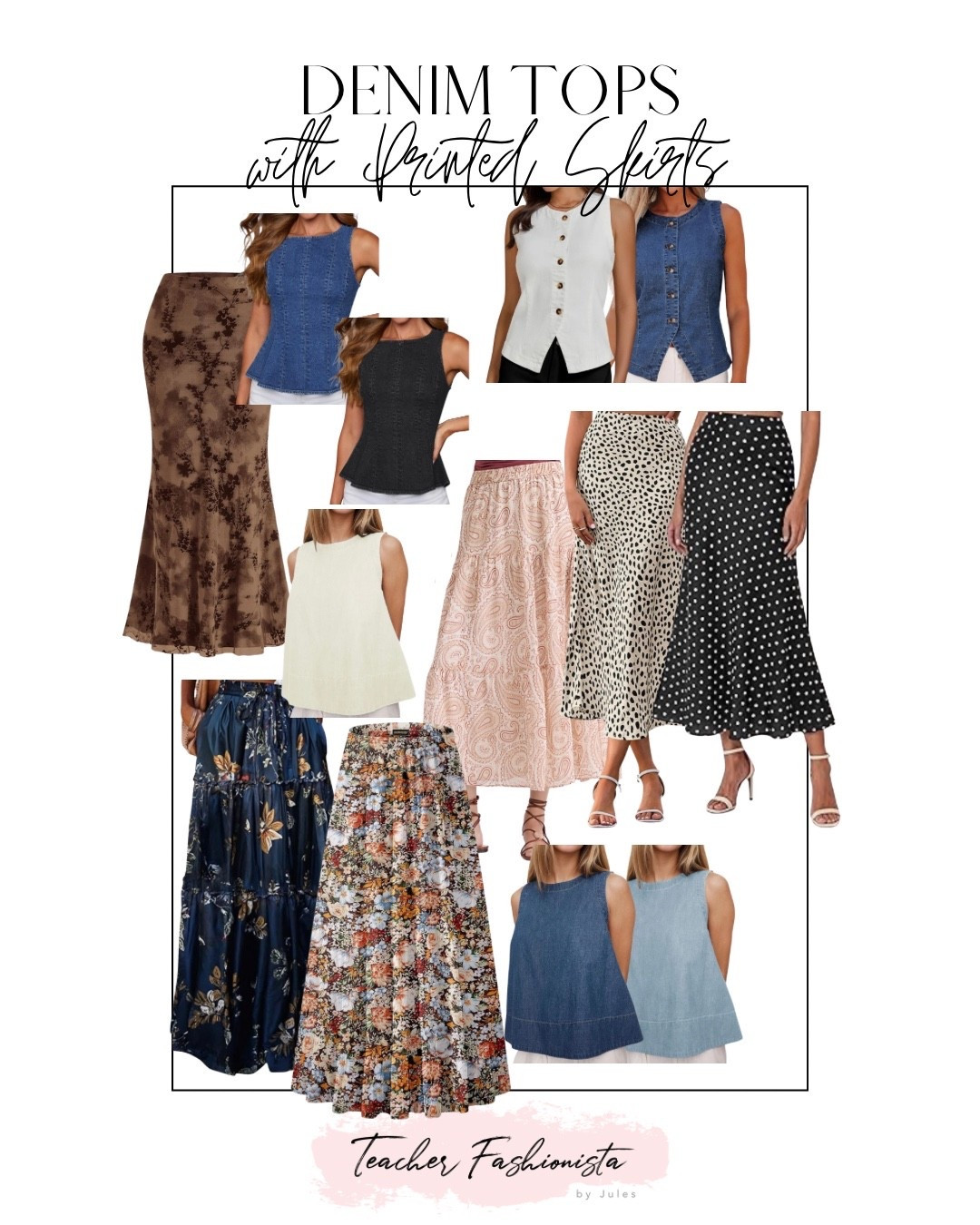 Back to school, office workwear denim top outfit inspo with skirts!
