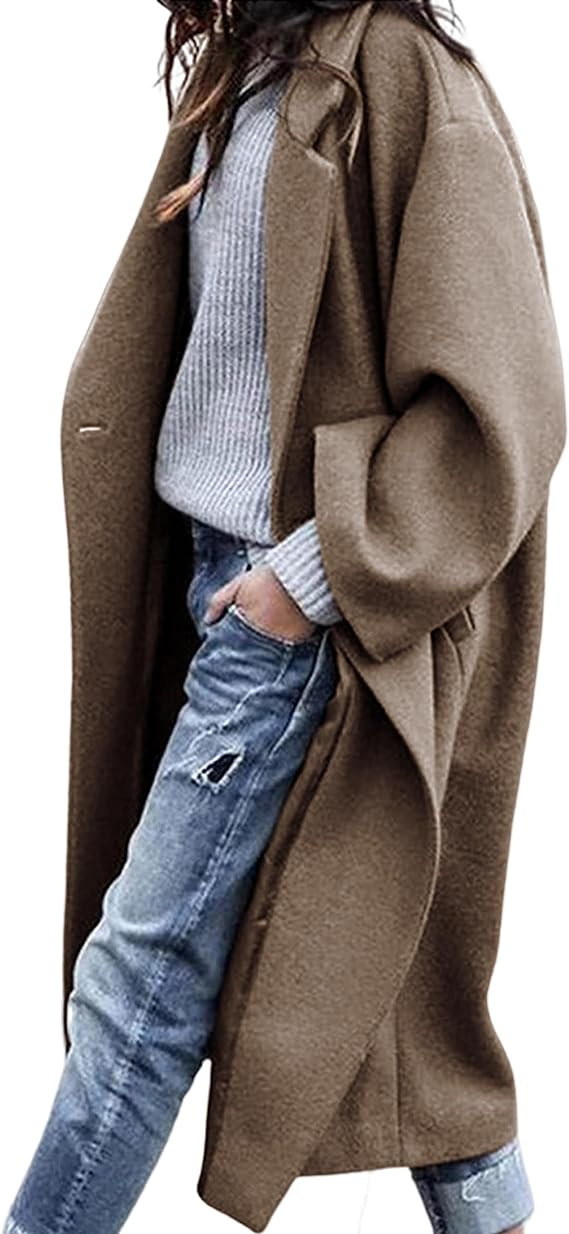 UANEO Women's Wool Blend Coat Oversized Double Breasted Long Trench Overcoat Winter | Amazon (US)