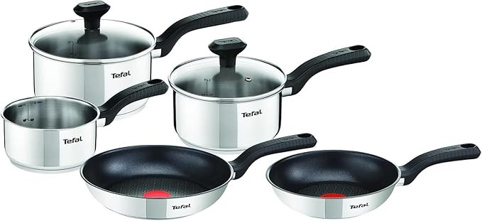 Tefal Comfort Max 5-Piece Stainless Steel Pots & Pan Set: Durable Cookware for Healthy Cooking, I... | Amazon (UK)