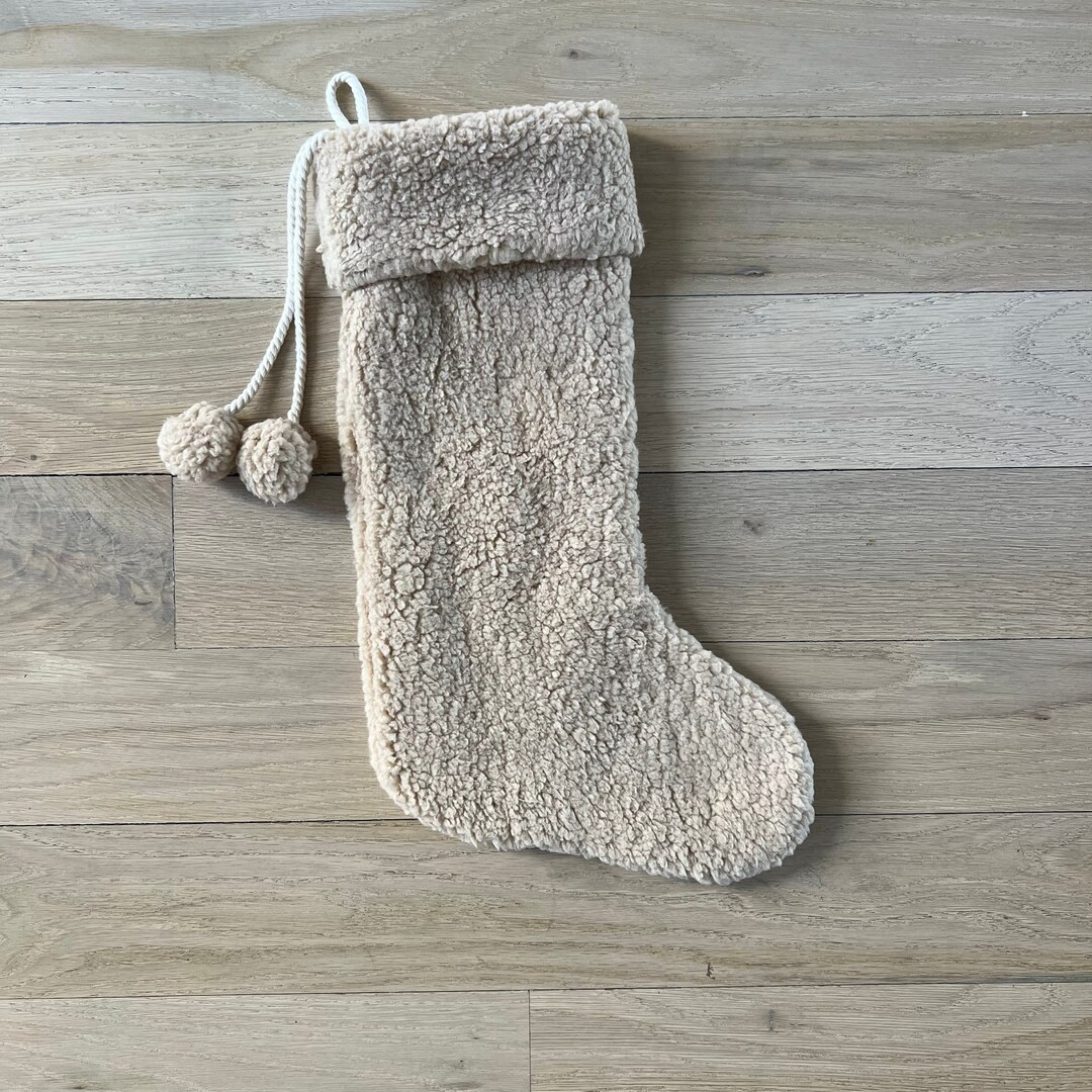 Neutral Holiday Stocking Tan Beige Fluffy Christmas Stockings Mantle Decor Modern Farmhouse Beige... | Etsy (US)