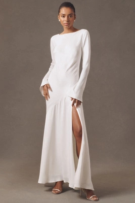 BHLDN Long-Sleeve Cowl-Back Drop-Waist Side-Slit Maxi Dress | Anthropologie (US)