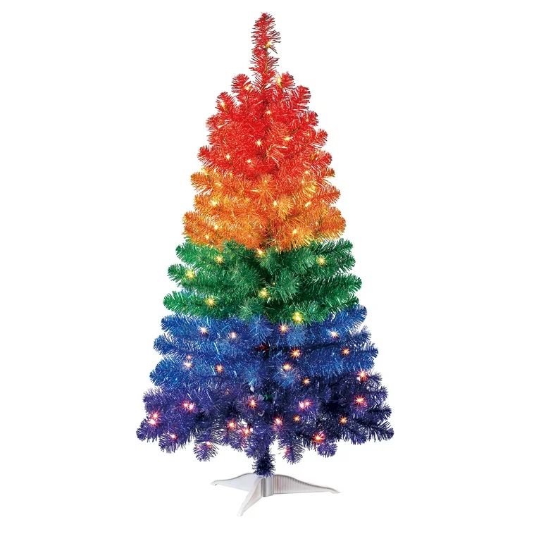 Holiday Time Pre-Lit Anson Rainbow Tinsel Fir Artificial Christmas Tree, 4' | Walmart (US)