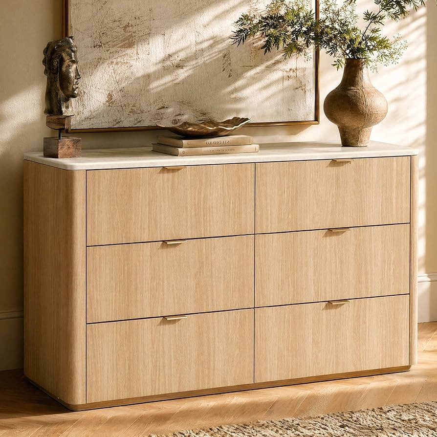 ModernMate 6 Drawer Dresser for Bedroom, 54" Clothes Dresser with Smooth Glide Drawers & Faux Tra... | Amazon (US)