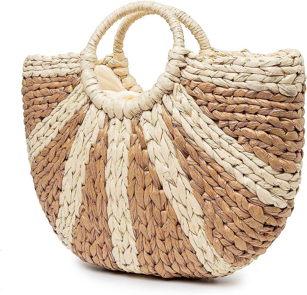 Summer Beach Bag, Women Straw Paper Handbag Top Handle Big Capacity Travel Tote Purse | Amazon (US)