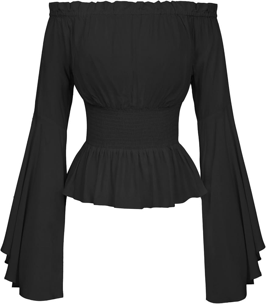 Belle Poque Womens Renaissance Gothic Blouse Bell Sleeves Ruffle Off Shoulder Boho Corset Top | Amazon (US)