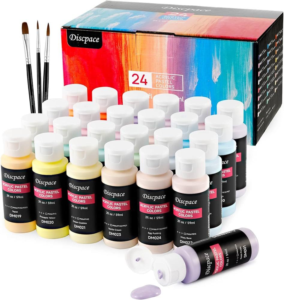 Discpace Pastel Acrylic Paints, Set of 24 Macaron Colors 2oz/59ml with 3 Painting Brushes, Art Cr... | Amazon (US)