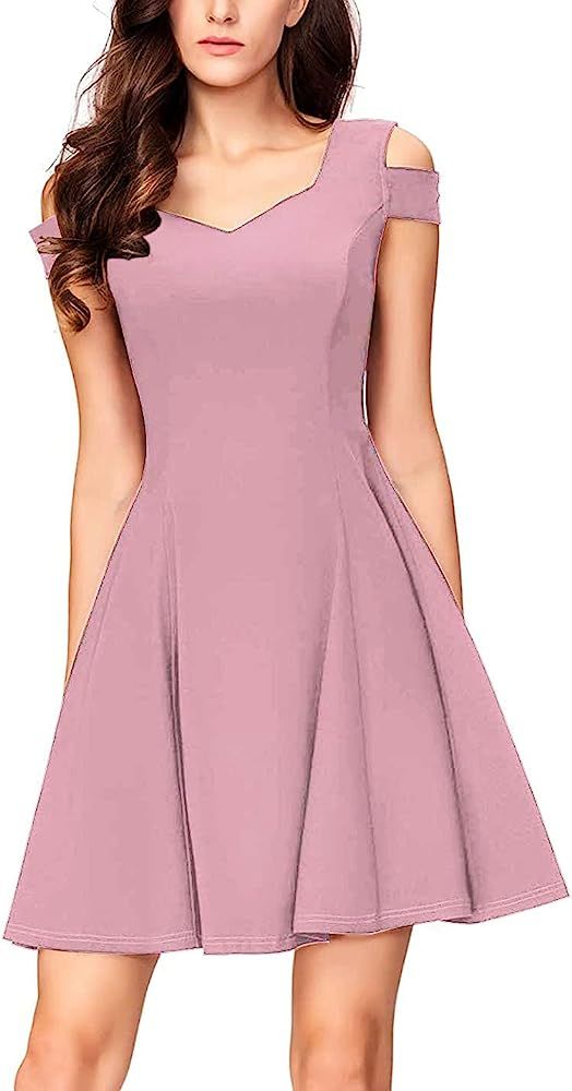 HongyuAmy Cold Shoulder Cocktail Dresses Party Evening Dress Short Sleeve Casual Dress | Amazon (US)