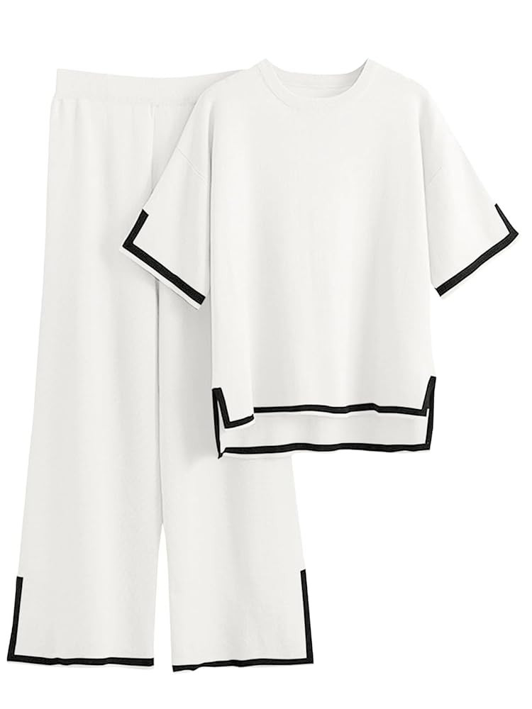 Imily Bela Womens Plus Size Lounge Sets 2 Piece Outfits Short Sleeve Pullover Tops Wide Leg Pants... | Amazon (US)