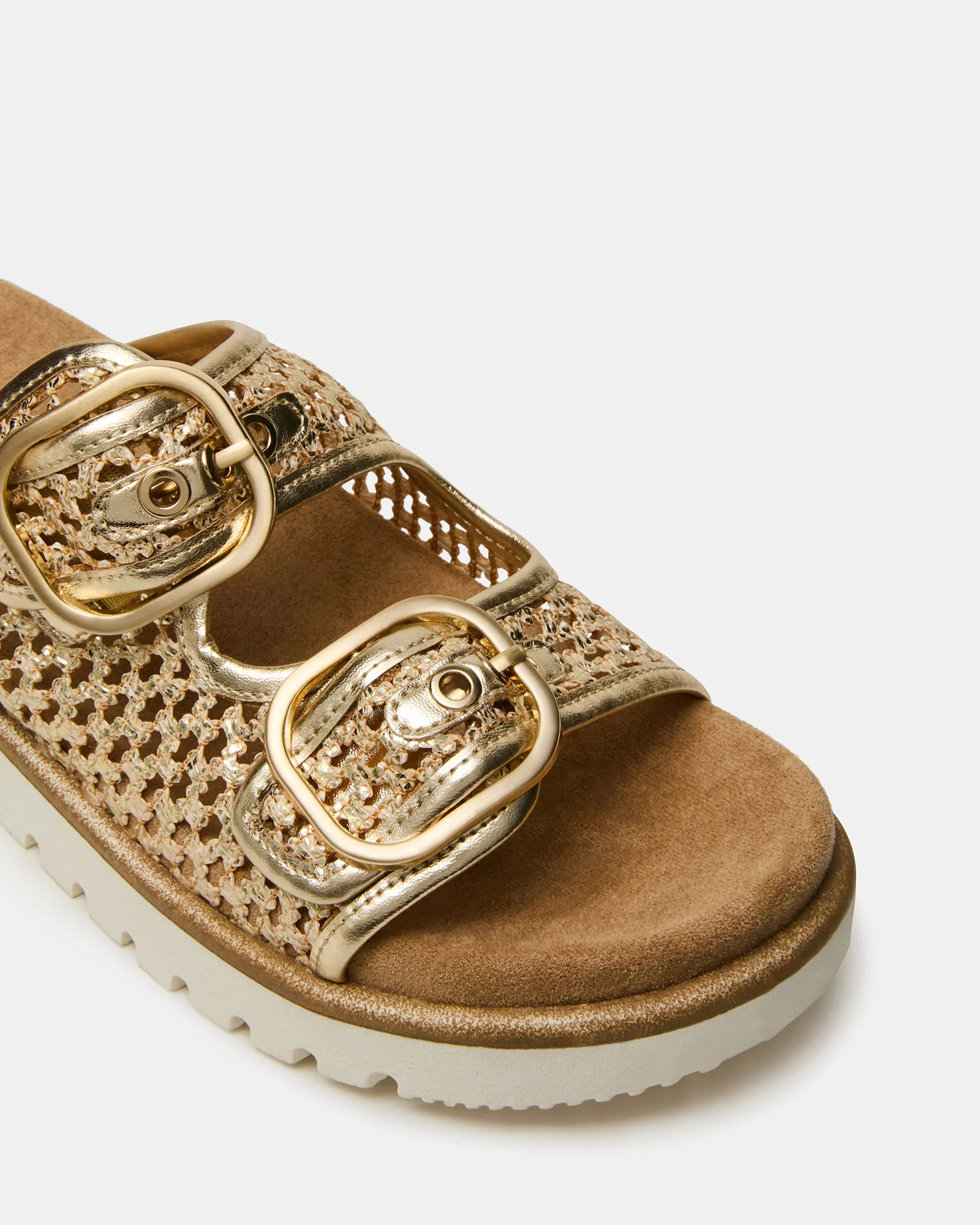 SHELLBY Gold Woven Footbed Slide Platform Women's Sandal | Steve Madden (US)