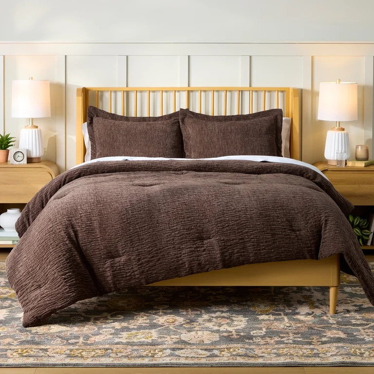 Better Homes & Gardens King Comforter Set, Heavy Weight Warmth, 3-Piece, Brown Rippled Chenille | Walmart (US)