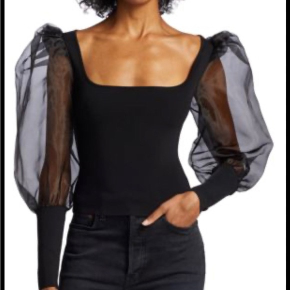 Alice + Olivia Abella Puff Sleeve Square Neck Top Black Size Small | Poshmark