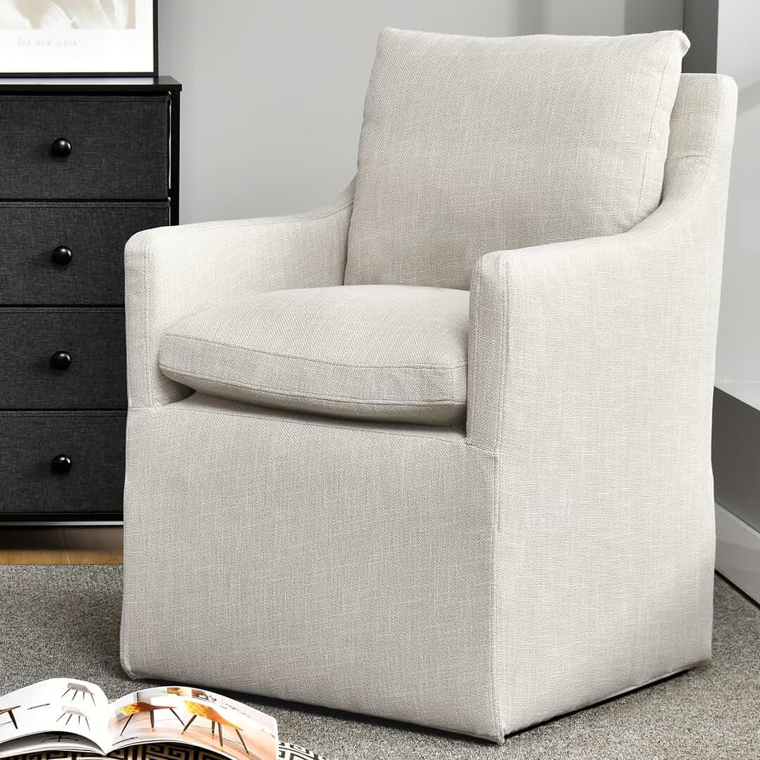 DUHOME Upholstered Dining Chair,Linen Accent Chair for Living Room,Single Sofa with 4 Casters,Upholstered Armchair for Bedroom Reading Waiting Kitchen Dining Room | Amazon (US)