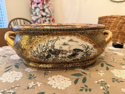 Large Vintage Satsuma Style Moriage Porcelain Foot Bath  18” | eBay US