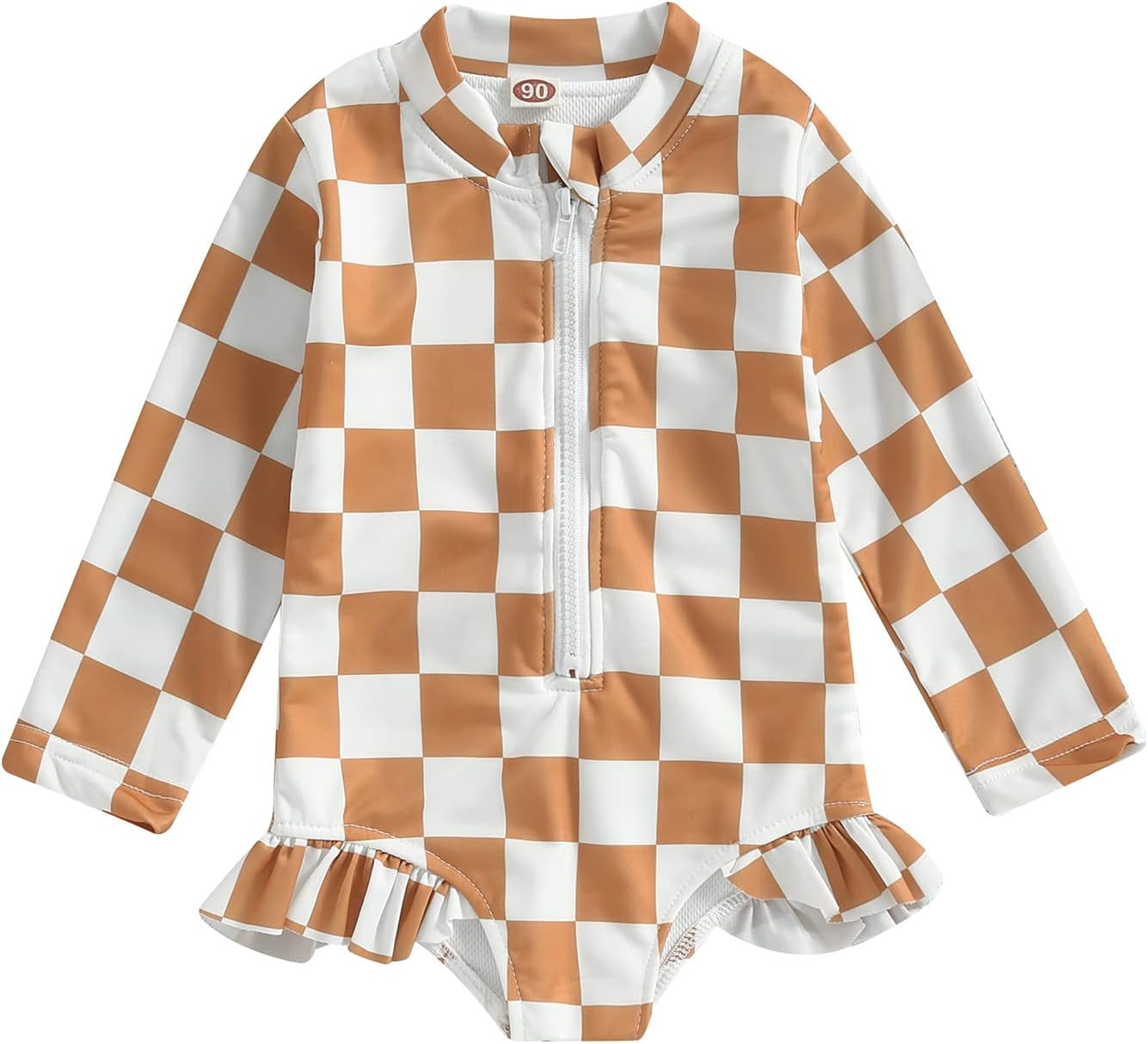 Karuedoo Baby Girls One Piece Swimsuit Zip Rash Guard Swimwear Ruffled Long Sleeve Bathing Suit | Amazon (US)