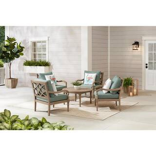 Lakewood 5-Piece Eucalyptus Patio Chat Set with Spa Cushions | The Home Depot