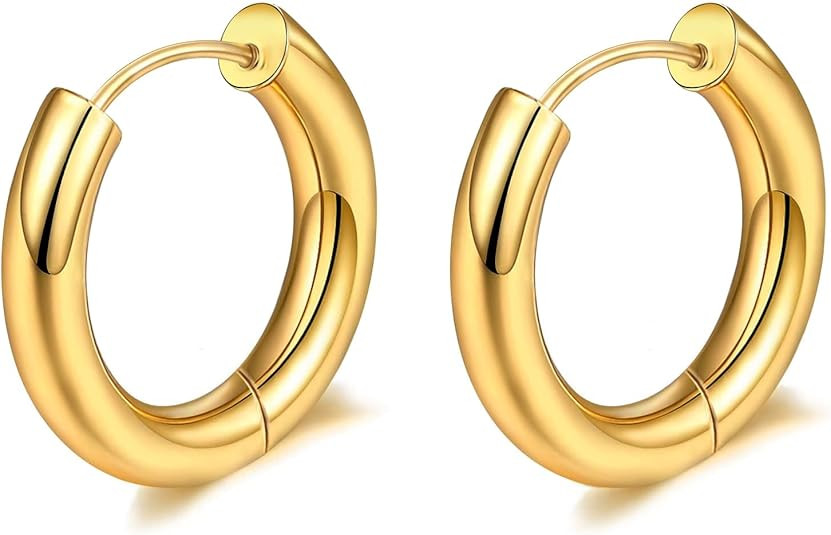 8YEARS Chunky Gold Hoop Earring for Women, 18K Gold Plated Lightweight Thick Gold Hoops Earrings,... | Amazon (US)