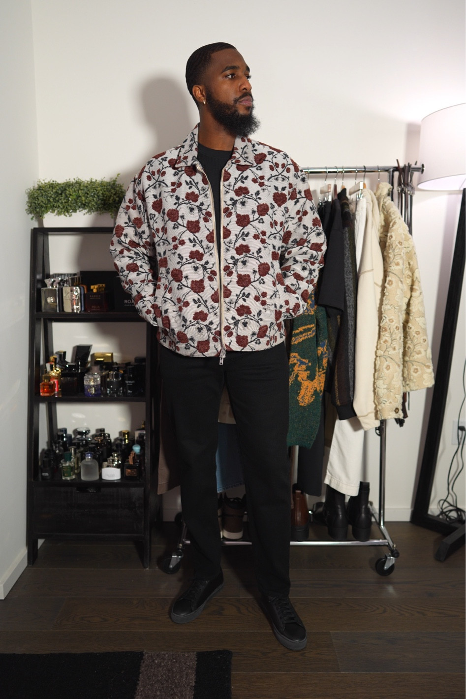 Valentine’s Day casual outfit with a rose embroidered jacket, black jeans, and all black sneakers. Links to all items down below ⬇️.

#LTKmens
