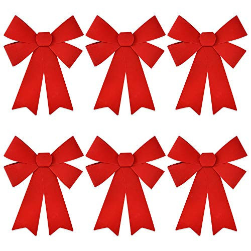 Gift Boutique 6 Christmas Red Bows 10.75" by 15.5" Made of Velvet and PVC Plastic for Outdoor Large Wreath Bow Decoration Ribbon Kitchen Wreaths Decor Xmas Tree Holiday Decorations | Amazon (US)